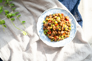 Stir-fried String Beans with Minced Meat in Tempeh