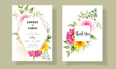 Fototapeta na wymiar Beautiful hand drawing wedding invitation watercolor floral design