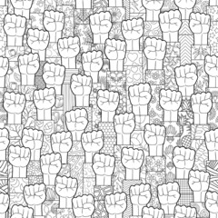 Fists hands up seamless pattern, vector background