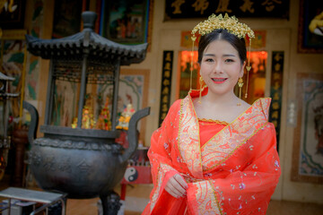 woman wearing chinese new year costume