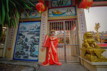 woman wearing chinese new year costume