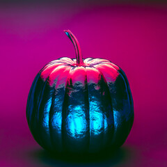 Halloween pumpkin in pink and blue neon lights
