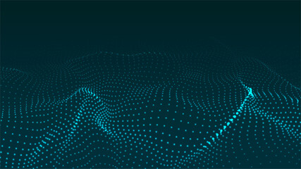 Abstract colour green wave dots on black background. 3d. Big data. Network connection. Technology background.