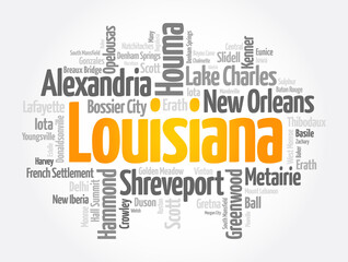 Fototapeta premium List of cities in Louisiana USA state, word cloud concept background