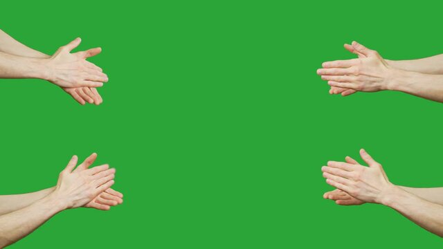 Hands are clapping at green screen background. A hands are applauding at chroma key background. Concept of victory and award. Copy text space