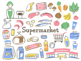 illustration of food in supermarket