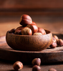 hazelnuts in a wooden bowl