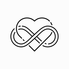 Heart and infinity icon. Poly amorous, symbol. Endless Love. Line design, editable strokes.