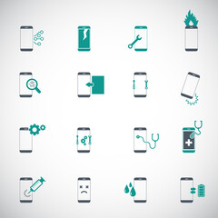 Mobile Phone repair, Smartphone Repair Icon Set. Vector Illustration