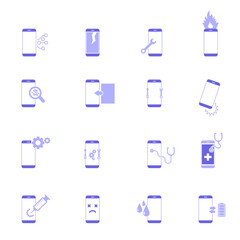 Mobile Phone repair, Smartphone Repair Icon Set. Vector Illustration