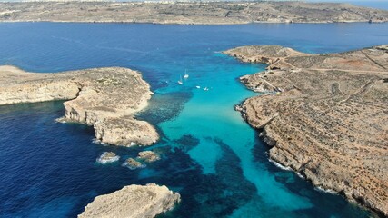 Blue lagoon in Comino Island in Malta