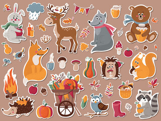 Autumn forest animals stickers Collection