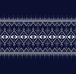 Geometric ethnic embroidery on dark blue background design used for wallpaper,skirt,carpet,wallpaper,clothing,wrapping,Batik,fabric,sheet in Vector,illustration design.eps