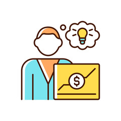 Business analyst RGB color icon. Market analysis and investigation. Reswarch business processes and documents. Create business model. Isolated vector illustration. Simple filled line drawing