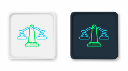 Line Scales of justice icon isolated on white background. Court of law symbol. Balance scale sign. Colorful outline concept. Vector