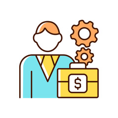 Finance director RGB color icon. Control financial operations and transactions. Executive role. Person that oversees budget and revenue. Isolated vector illustration. Simple filled line drawing