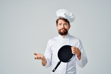 bearded man chef pan cooking kitchen culinary industry