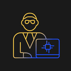 Chief technology officer gradient vector icon for dark theme. Scientific and technological occupation. Leader position. Thin line color symbol. Modern style pictogram. Vector isolated outline drawing