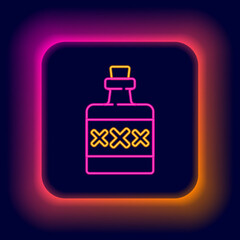 Glowing neon line Alcohol drink Rum bottle icon isolated on black background. Colorful outline concept. Vector