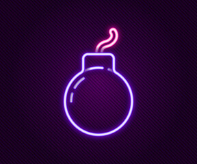 Glowing neon line Bomb ready to explode icon isolated on black background. Colorful outline concept. Vector