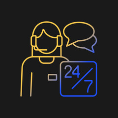 Customer support gradient vector icon for dark theme. Clients assistance. Worker with headset. Online consultant. Thin line color symbol. Modern style pictogram. Vector isolated outline drawing - obrazy, fototapety, plakaty