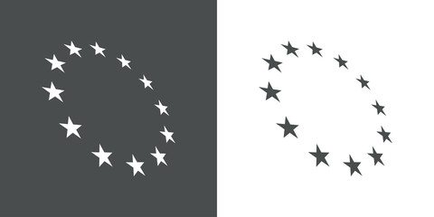 Logotipo abstracto con estrellas en circulo con perspectiva en fondo gris y fondo blanco - obrazy, fototapety, plakaty