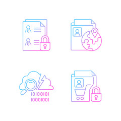 Maintain information security gradient linear vector icons set. Employee files. Ethnic origin. Data breach detection. Thin line contour symbols bundle. Isolated outline illustrations collection