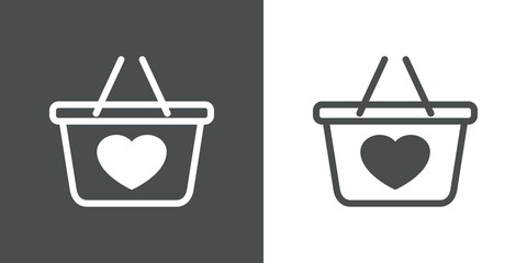 Logotipo con texto Fast Shop con cesta compra con corazón con lineas en fondo gris y fondo blanco