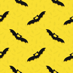 Bat on a bright background, seamless pattern design for halloween.