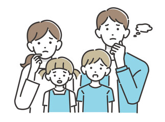 困った顔の若い家族のベクターイラスト素材／シンプル／子供／夫婦