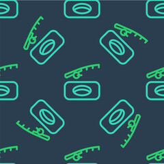 Line Winter fishing icon isolated seamless pattern on blue background. Vector