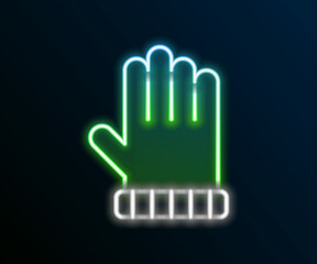 Glowing neon line Christmas mitten icon isolated on black background. Colorful outline concept. Vector