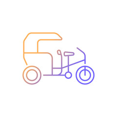 Tricycle taxi gradient linear vector icon. Human-powered three-wheeled vehicle. Bike taxi with passenger cart. Thin line color symbol. Modern style pictogram. Vector isolated outline drawing