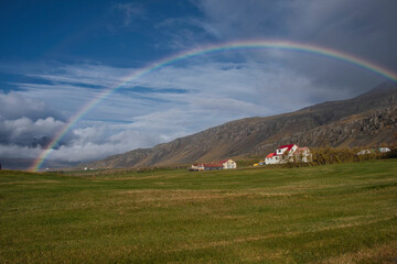 rainbow over the mountain in Iceland