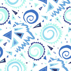 Seamless vector pattern with abstract modern doodles. Bright summer print. Trendy colorful background. Vintage geometric doodles.	