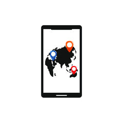 earth inside smartphone with three navigation icons inside