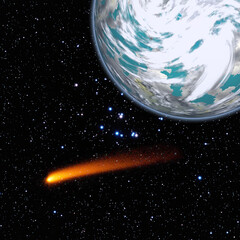 Obraz premium Comet over the earth. Meteor rain. The elements of this image furnished by NASA.