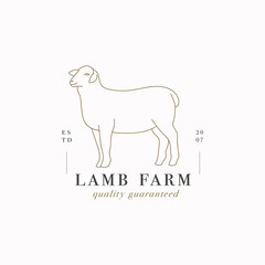 Vector design linear template logo or emblem - farm lamb. Abstract symbol for meat shop or butchery.