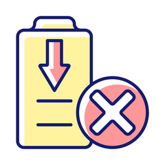 Dont fully drain batteries RGB color manual label icon. Maintain drone battery health. Permanent damage risk. Isolated vector illustration. Simple filled line drawing for product use instructions