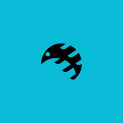 Creative black color fishbone logo design on blue background for business and brand.