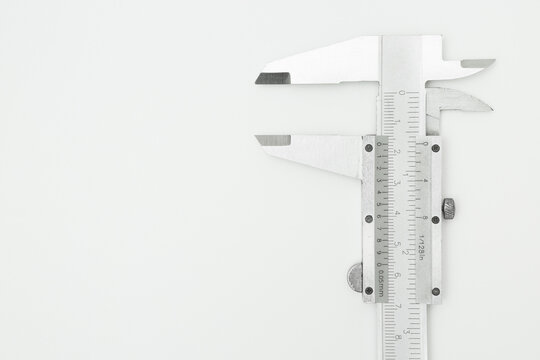 Top view of iron Vernier Calipers on white background  and copy space