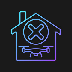 Dont use indoors gradient vector manual label icon for dark theme. Flying inside home. Thin line color symbol. Modern style pictogram. Vector isolated outline drawing for product use instructions