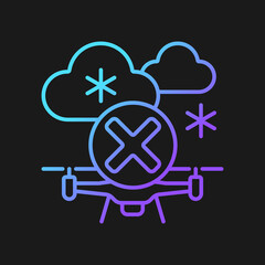 Dont fly when heavy snow gradient vector manual label icon for dark theme. Cold weather. Thin line color symbol. Modern style pictogram. Vector isolated outline drawing for product use instructions