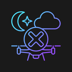Dont fly drone at night gradient vector manual label icon for dark theme. Nighttime hazard. Thin line color symbol. Modern style pictogram. Vector isolated outline drawing for product use instructions