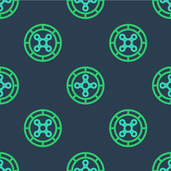 Line Casino roulette wheel icon isolated seamless pattern on blue background. Vector