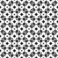 Flower geometric pattern. Seamless vector background. White and black ornament. Ornament for fabric, wallpaper, packaging. Decorative print 