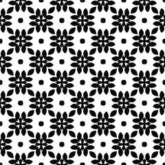 Flower geometric pattern. Seamless vector background. White and black ornament. Ornament for fabric, wallpaper, packaging. Decorative print 