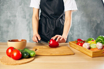 Woman in black apron Cooking healthy eating