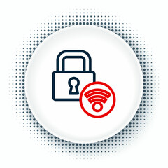 Line Digital door lock with wireless technology for unlock icon isolated on white background. Door handle sign. Security smart home. Colorful outline concept. Vector