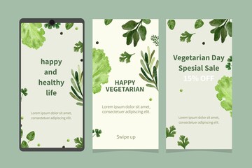 instagram story template with watercolor vegetables